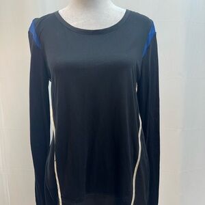 ATKO Black Long-Sleeve Scoop neck  Top with Blue Accents M